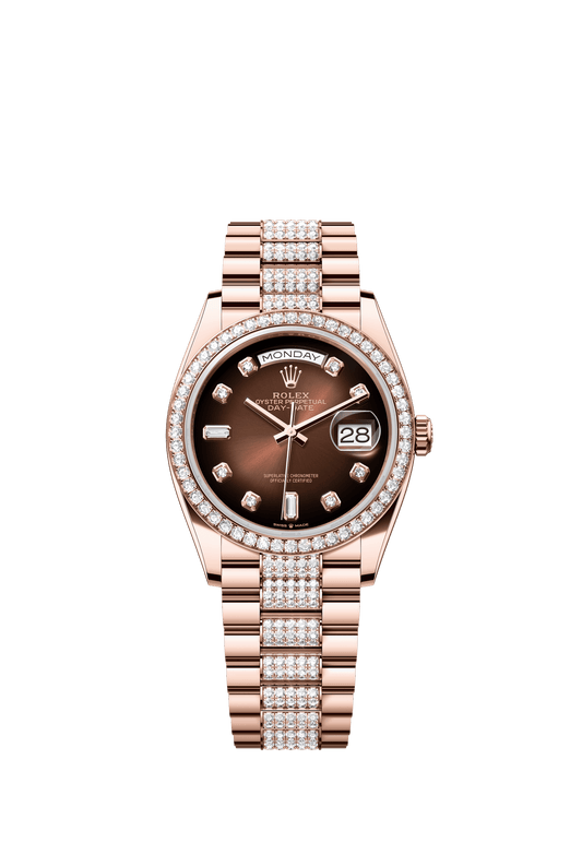 Rolex Day-Date 36 36 mm Brown Ombré Set With Diamonds Dial 18 kt Everose Gold President Bracelet m128345rbr-0041