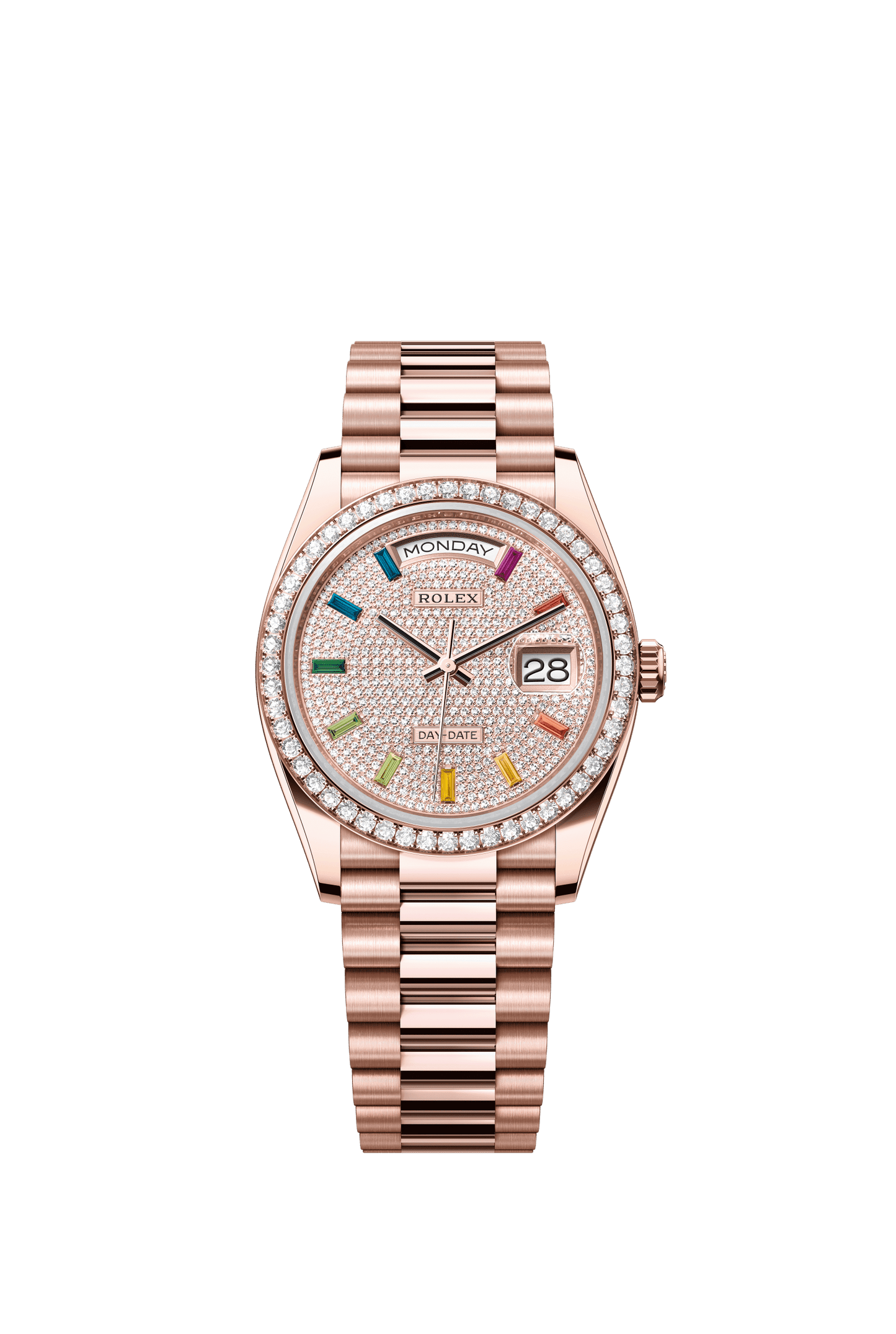 Rolex Day-Date 36 36 mm Diamond-Paved Dial 18 kt Everose Gold President Bracelet m128345rbr-0042