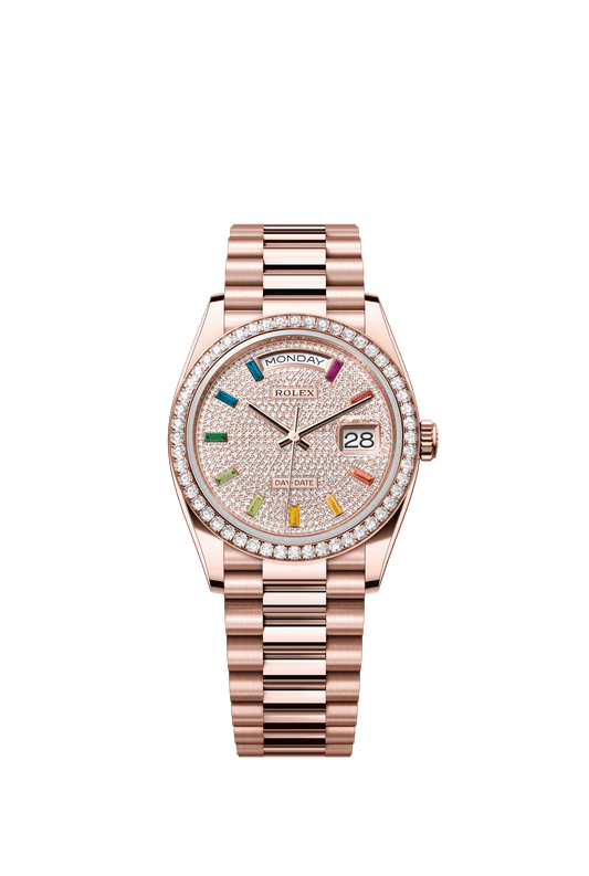 Rolex Day-Date 36 36 mm Diamond-Paved Dial 18 kt Everose Gold President Bracelet m128345rbr-0042