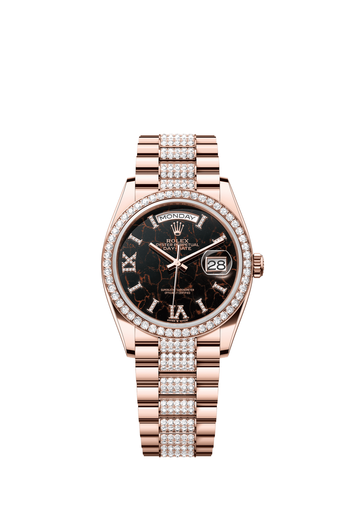 Rolex Day-Date 36 36 mm Eisenkiesel Set With Diamonds Dial 18 kt Everose Gold President Bracelet m128345rbr-0045