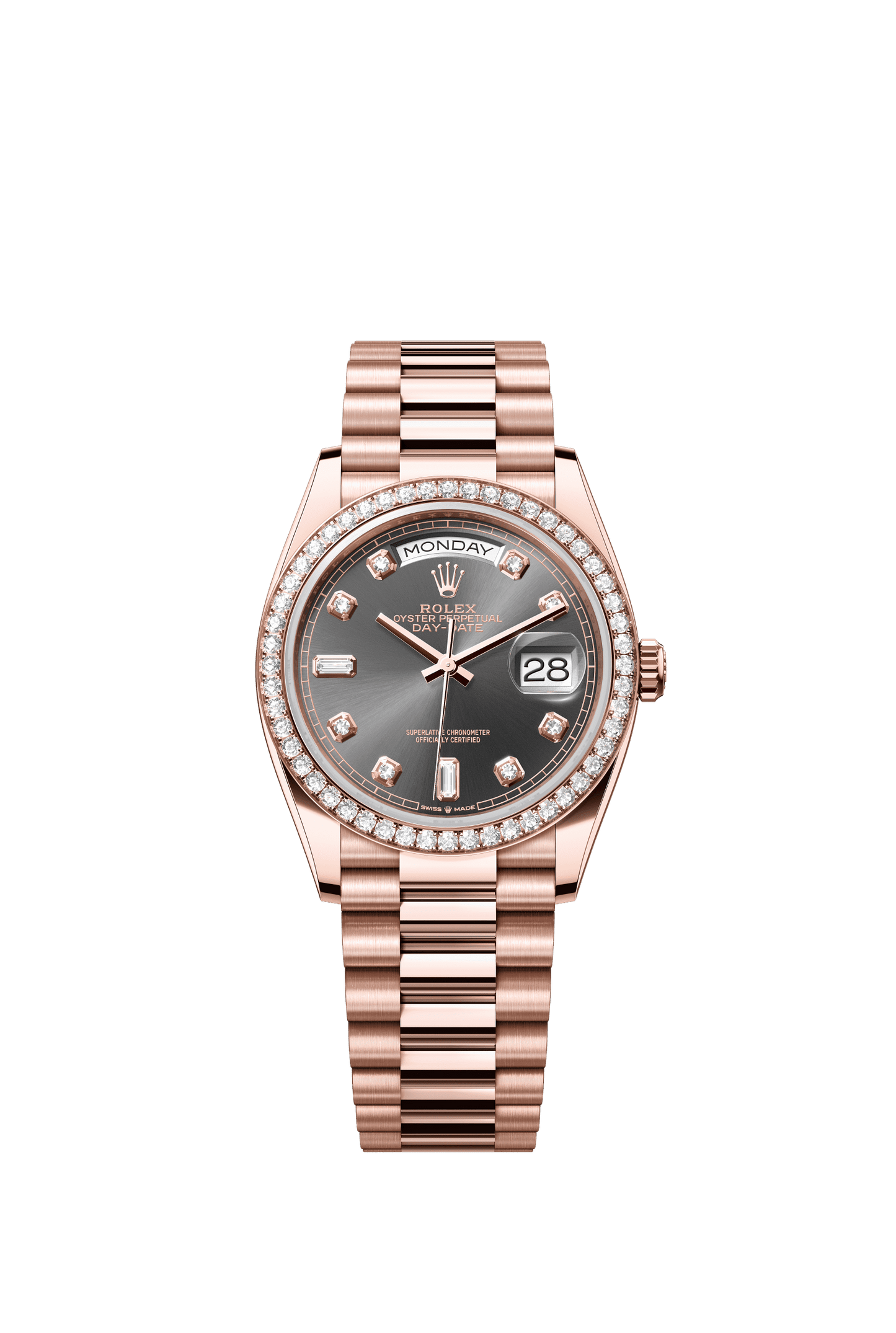 Rolex Day-Date 36 36 mm Slate Set With Diamonds Dial 18 kt Everose Gold President Bracelet m128345rbr-0052