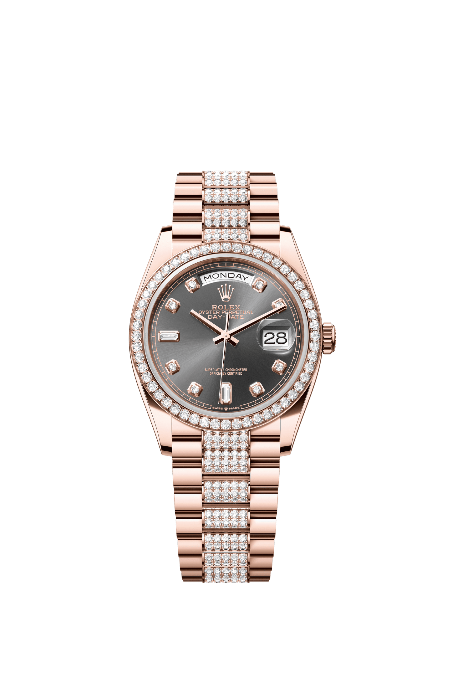 Rolex Day-Date 36 36 mm Slate Set With Diamonds Dial 18 kt Everose Gold President Bracelet m128345rbr-0053