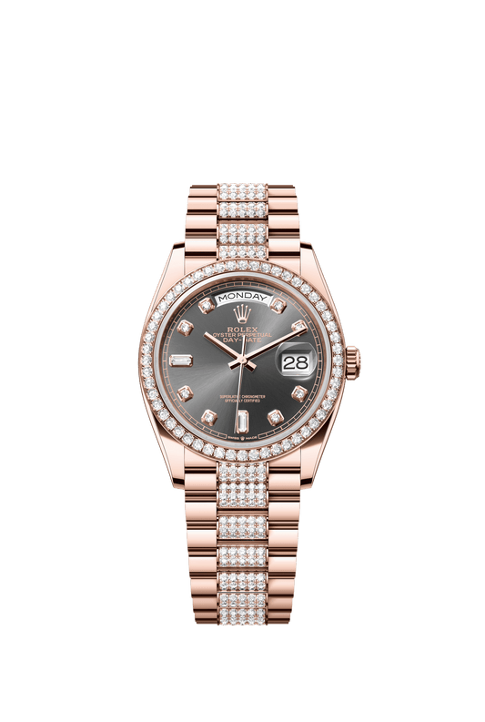 Rolex Day-Date 36 36 mm Slate Set With Diamonds Dial 18 kt Everose Gold President Bracelet m128345rbr-0053