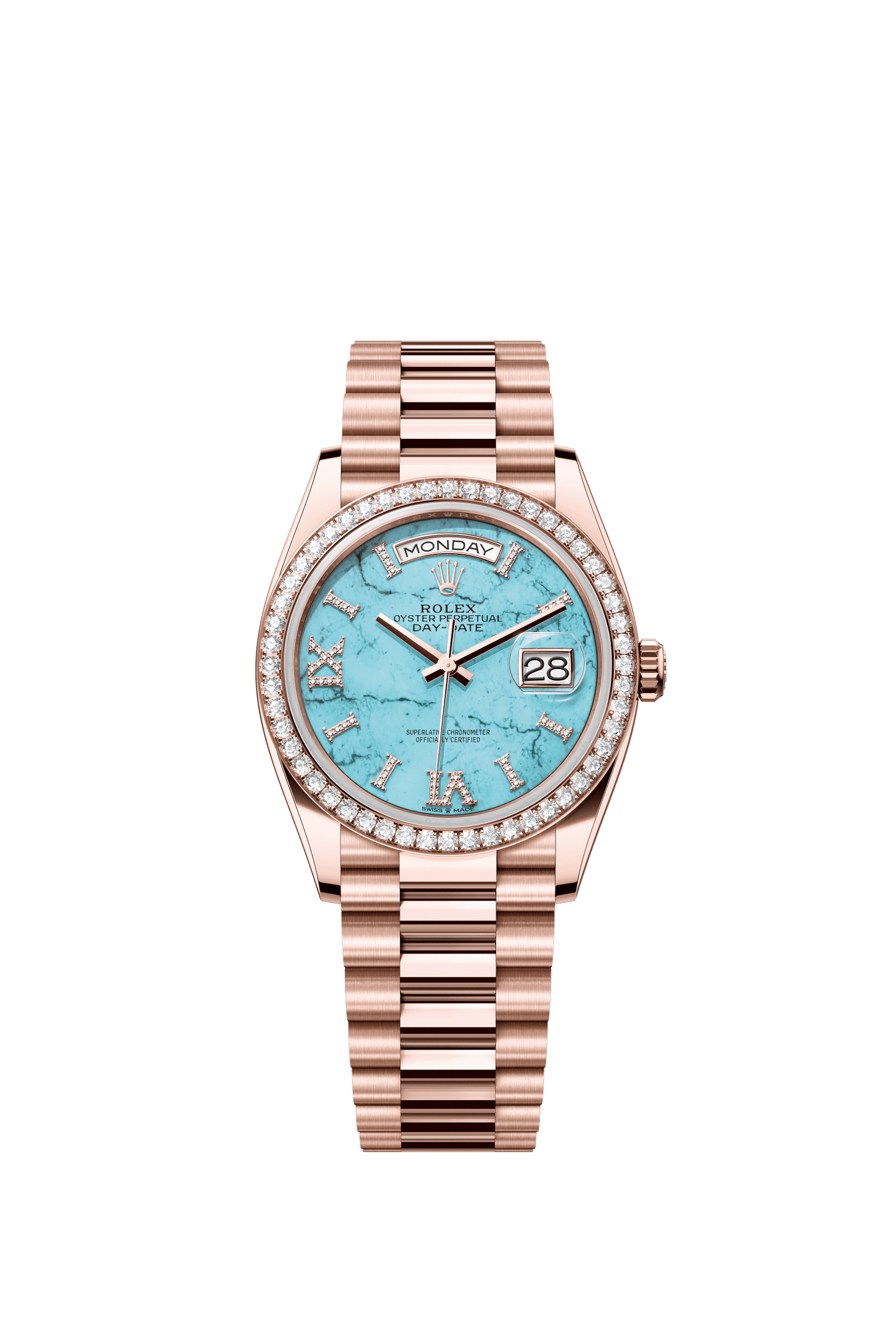 Rolex Day-Date 36 36 mm Turquoise Set With Diamonds Dial 18 kt Everose Gold President Bracelet m128345rbr-0064