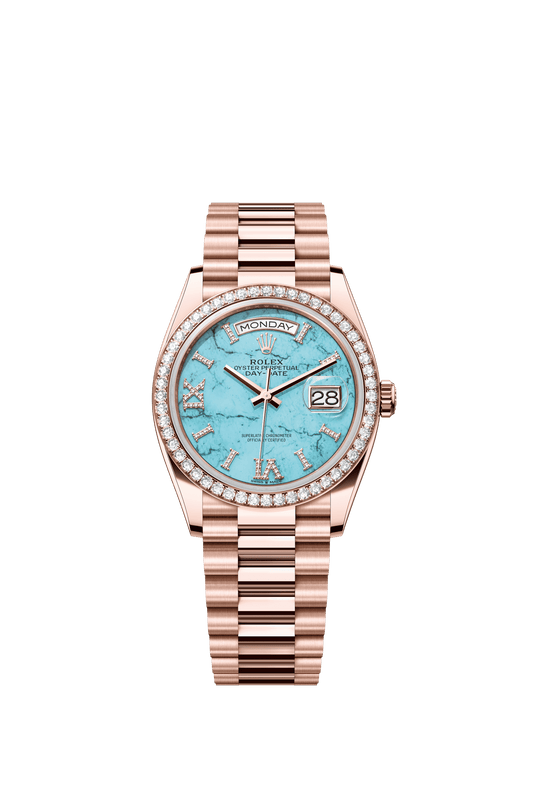 Rolex Day-Date 36 36 mm Turquoise Set With Diamonds Dial 18 kt Everose Gold President Bracelet m128345rbr-0064