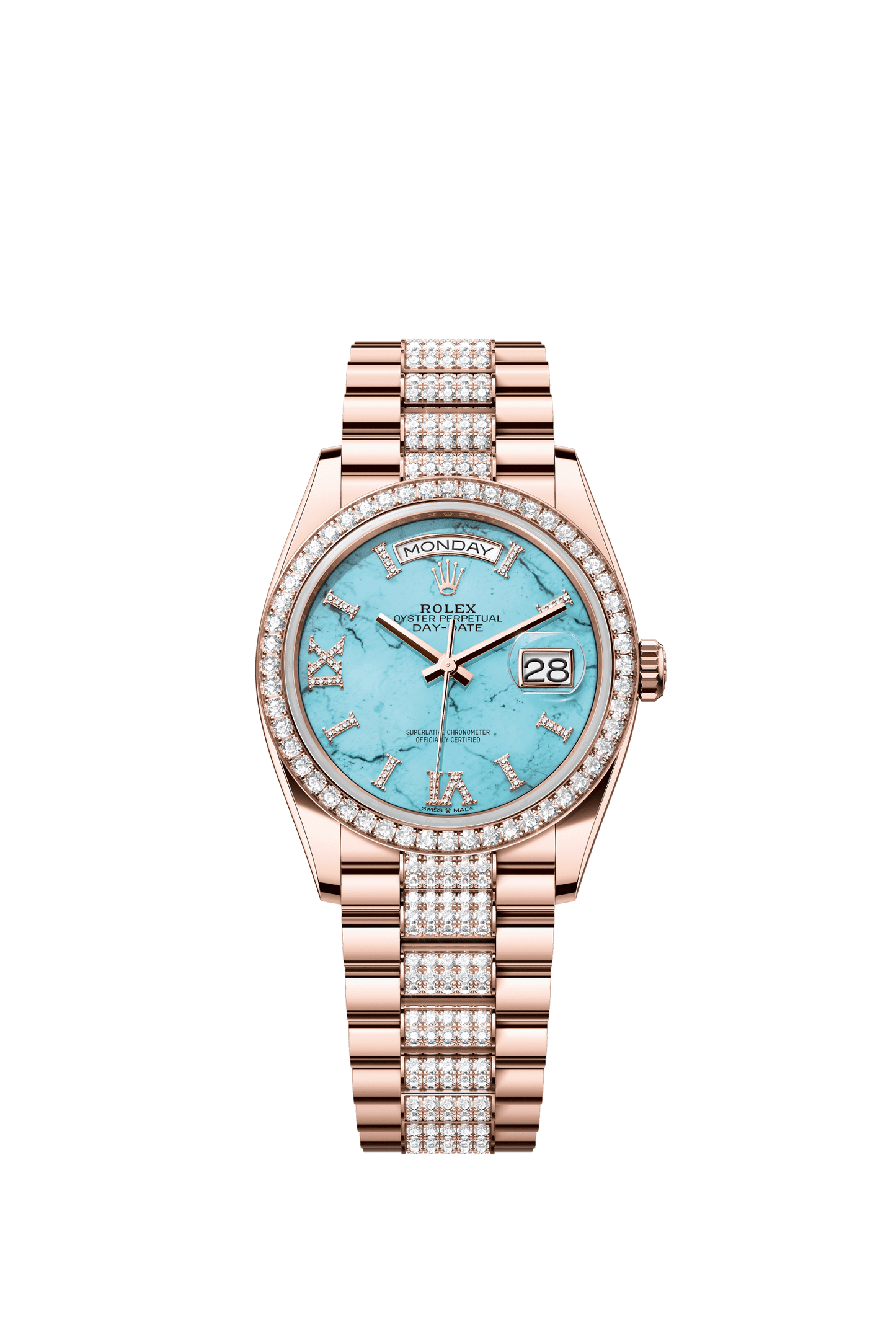 Rolex Day-Date 36 36 mm Turquoise Set With Diamonds Dial 18 kt Everose Gold President Bracelet m128345rbr-0065