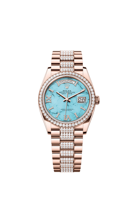 Rolex Day-Date 36 36 mm Turquoise Set With Diamonds Dial 18 kt Everose Gold President Bracelet m128345rbr-0065