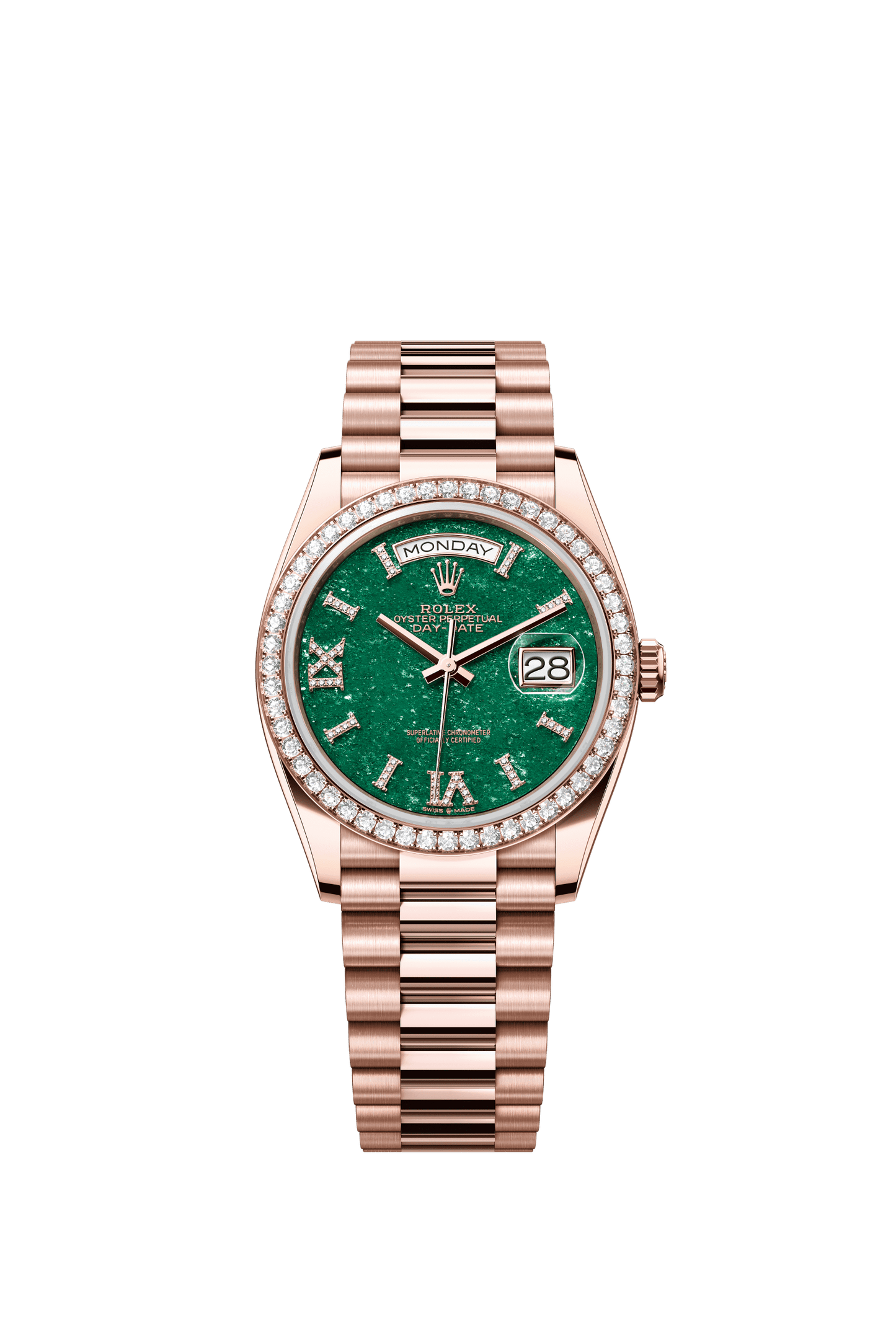 Rolex Day-Date 36 36 mm Green Aventurine Set With Diamonds Dial 18 kt Everose Gold President Bracelet m128345rbr-0068