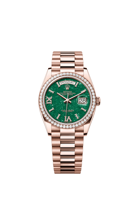 Rolex Day-Date 36 36 mm Green Aventurine Set With Diamonds Dial 18 kt Everose Gold President Bracelet m128345rbr-0068