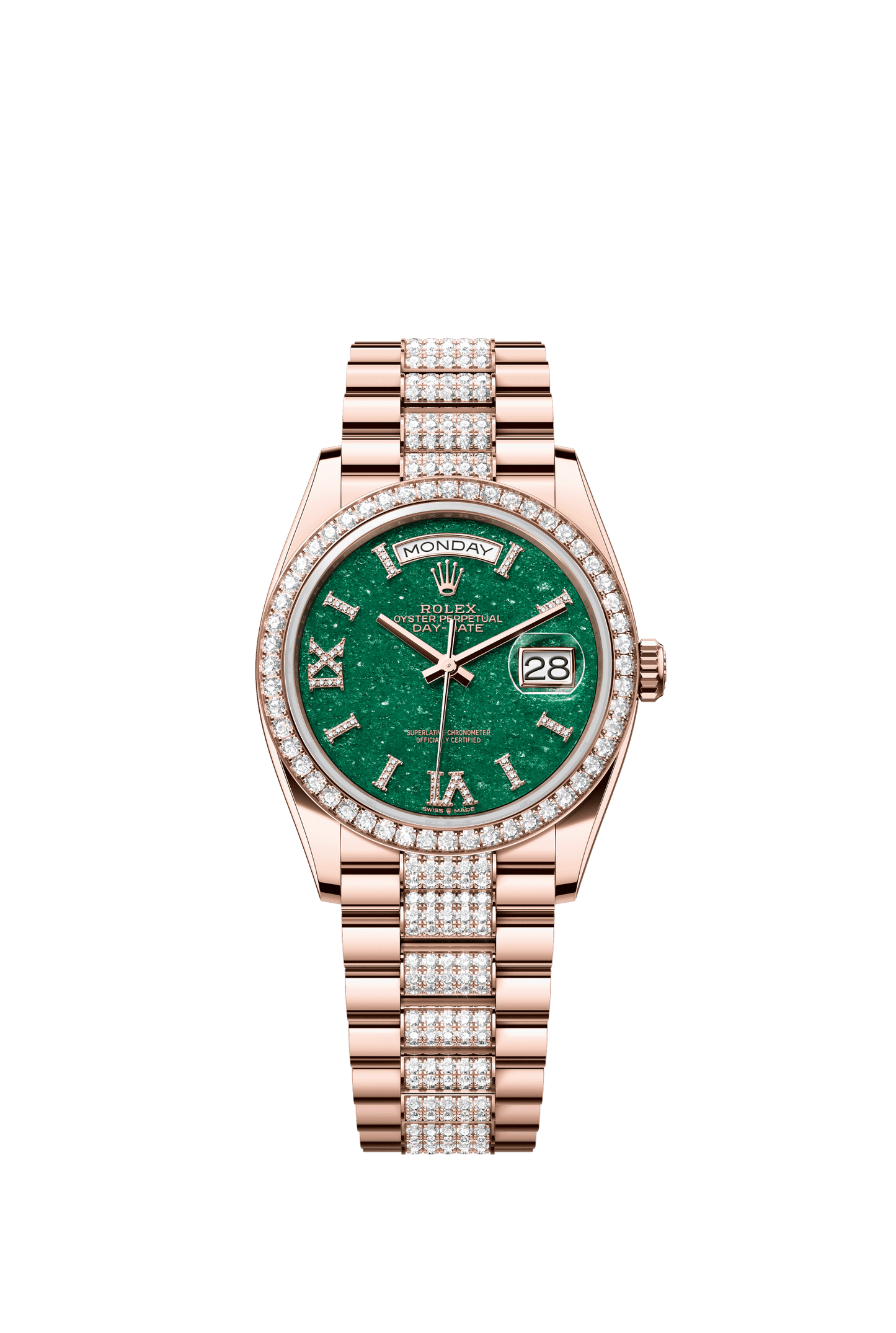 Rolex Day-Date 36 36 mm Green Aventurine Set With Diamonds Dial 18 kt Everose Gold President Bracelet m128345rbr-0069