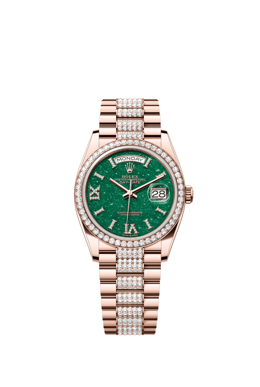 Rolex Day-Date 36 36 mm Green Aventurine Set With Diamonds Dial 18 kt Everose Gold President Bracelet m128345rbr-0069