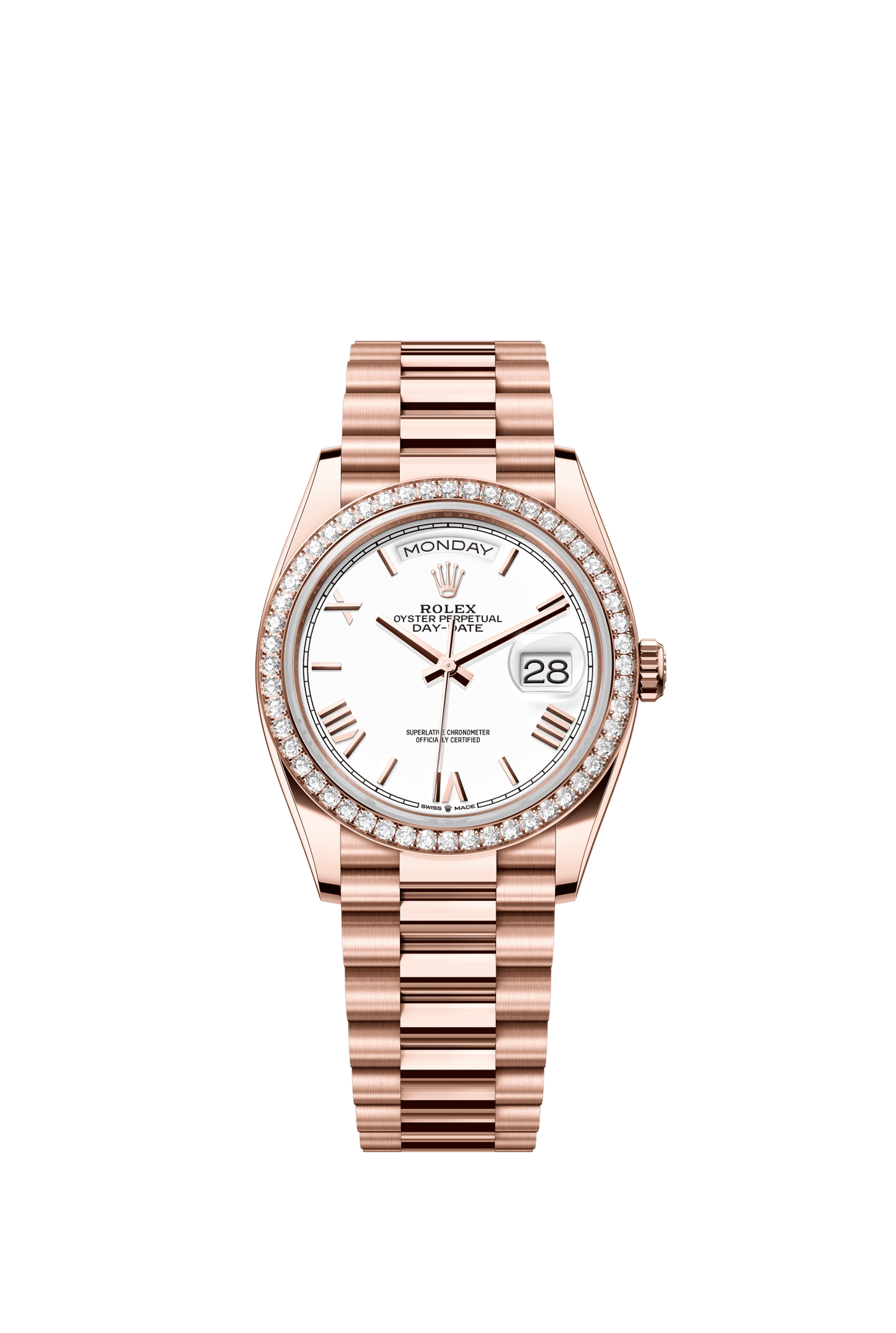 Rolex Day-Date 36 36 mm White Dial with Diamonds 18 kt Everose Gold President Bracelet m128345rbr-0070