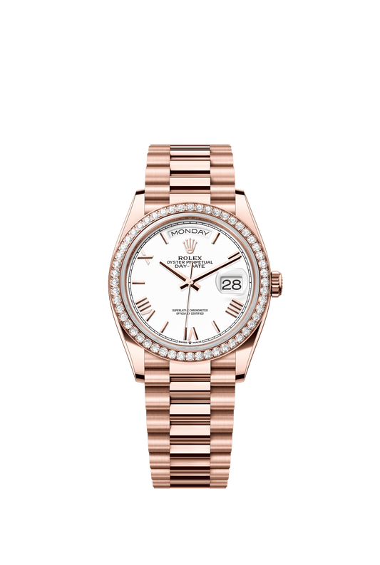 Rolex Day-Date 36 36 mm White Dial with Diamonds 18 kt Everose Gold President Bracelet m128345rbr-0070