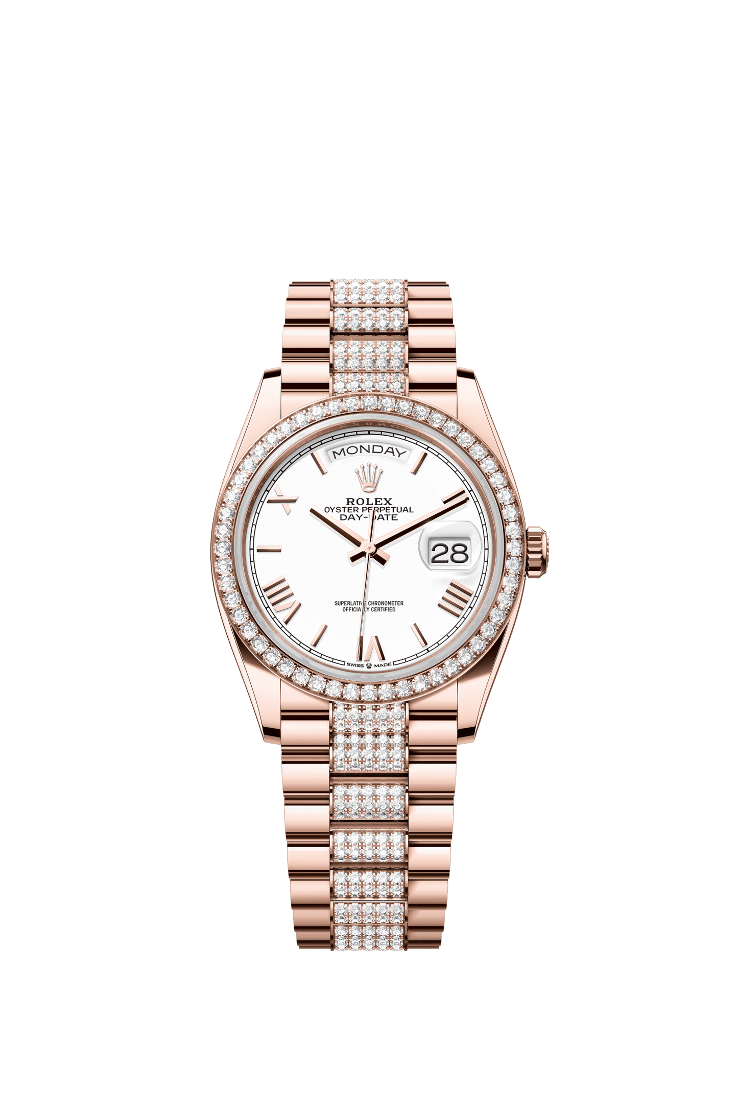 Rolex Day-Date 36 36 mm White Dial with Diamonds 18 kt Everose Gold President Bracelet m128345rbr-0071