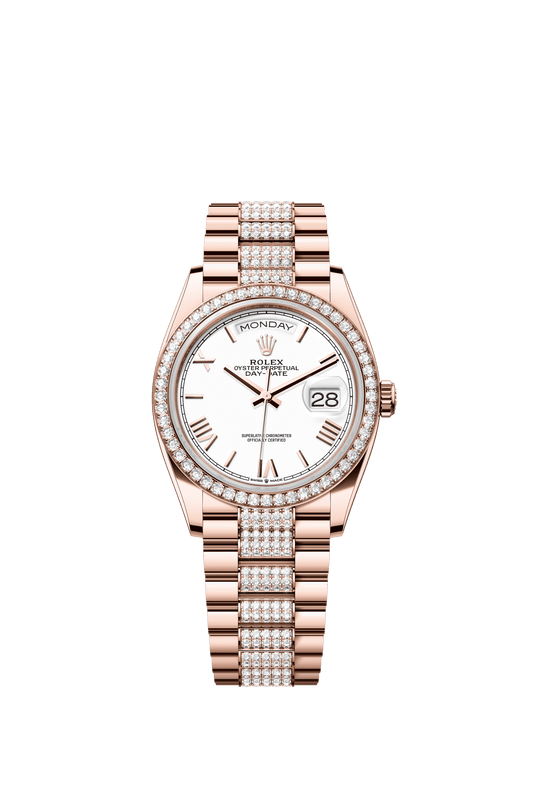 Rolex Day-Date 36 36 mm White Dial with Diamonds 18 kt Everose Gold President Bracelet m128345rbr-0071