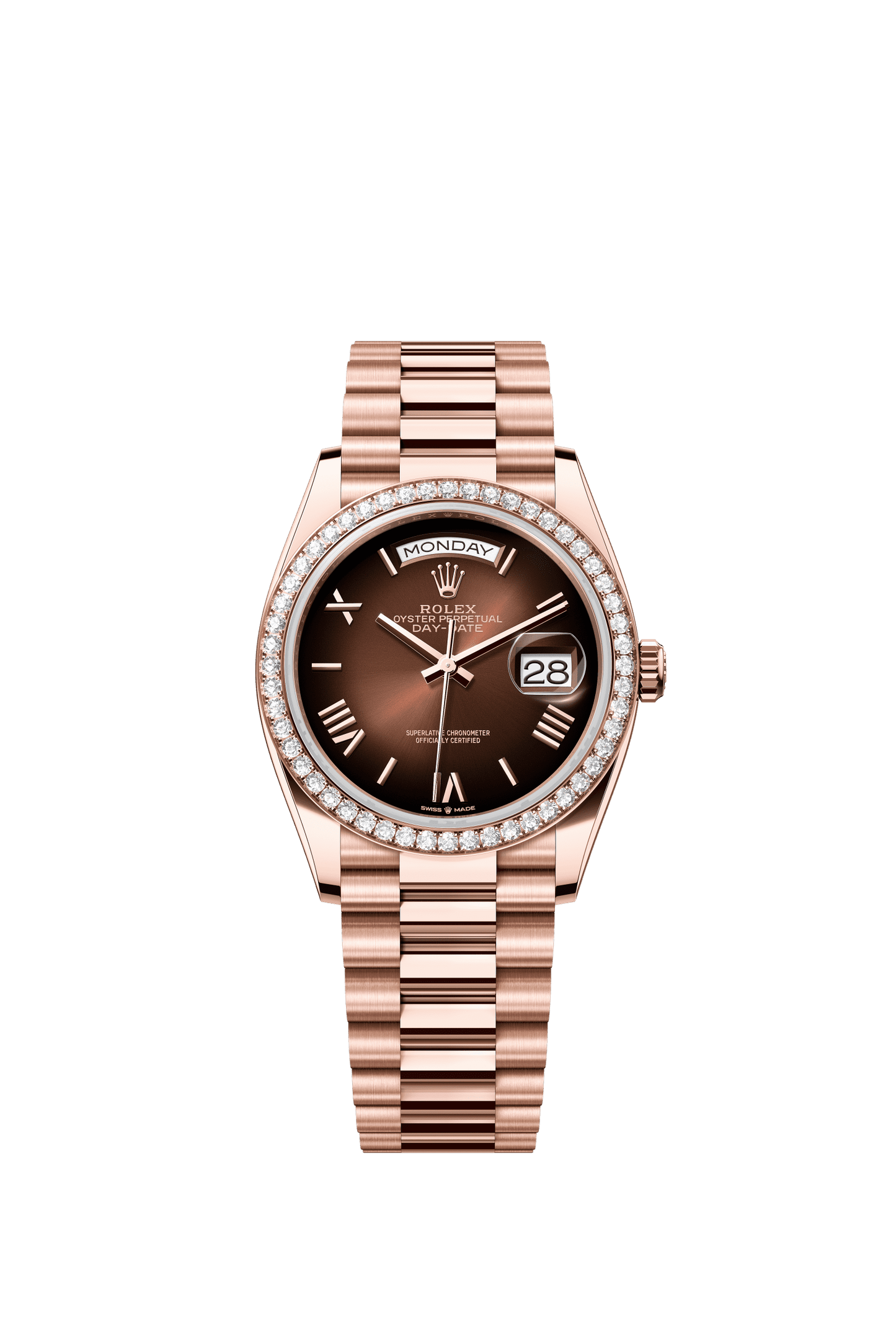 Rolex Day-Date 36 36 mm Brown Ombré Dial with Diamonds 18 kt Everose Gold President Bracelet m128345rbr-0075