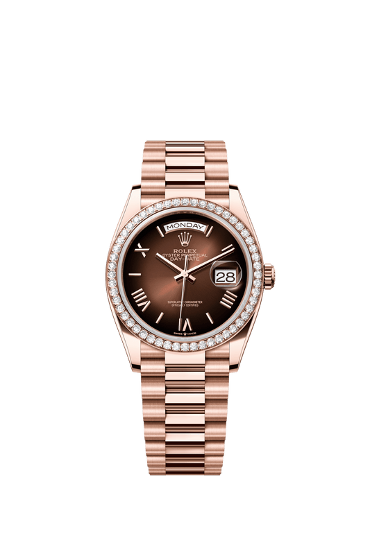 Rolex Day-Date 36 36 mm Brown Ombré Dial with Diamonds 18 kt Everose Gold President Bracelet m128345rbr-0075