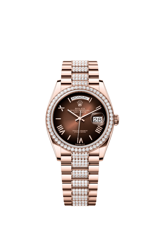 Rolex Day-Date 36 36 mm Brown Ombré Dial with Diamonds 18 kt Everose Gold President Bracelet m128345rbr-0076