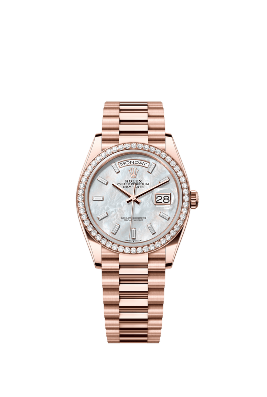 Rolex Day-Date 36 36 mm White Mother-Of-Pearl Set With Diamonds Dial 18 kt Everose Gold President Bracelet m128345rbr-0077