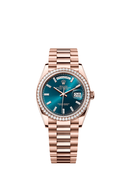 Rolex Day-Date 36 36 mm Blue-Green Set With Diamonds Dial 18 kt Everose Gold President Bracelet m128345rbr-0083