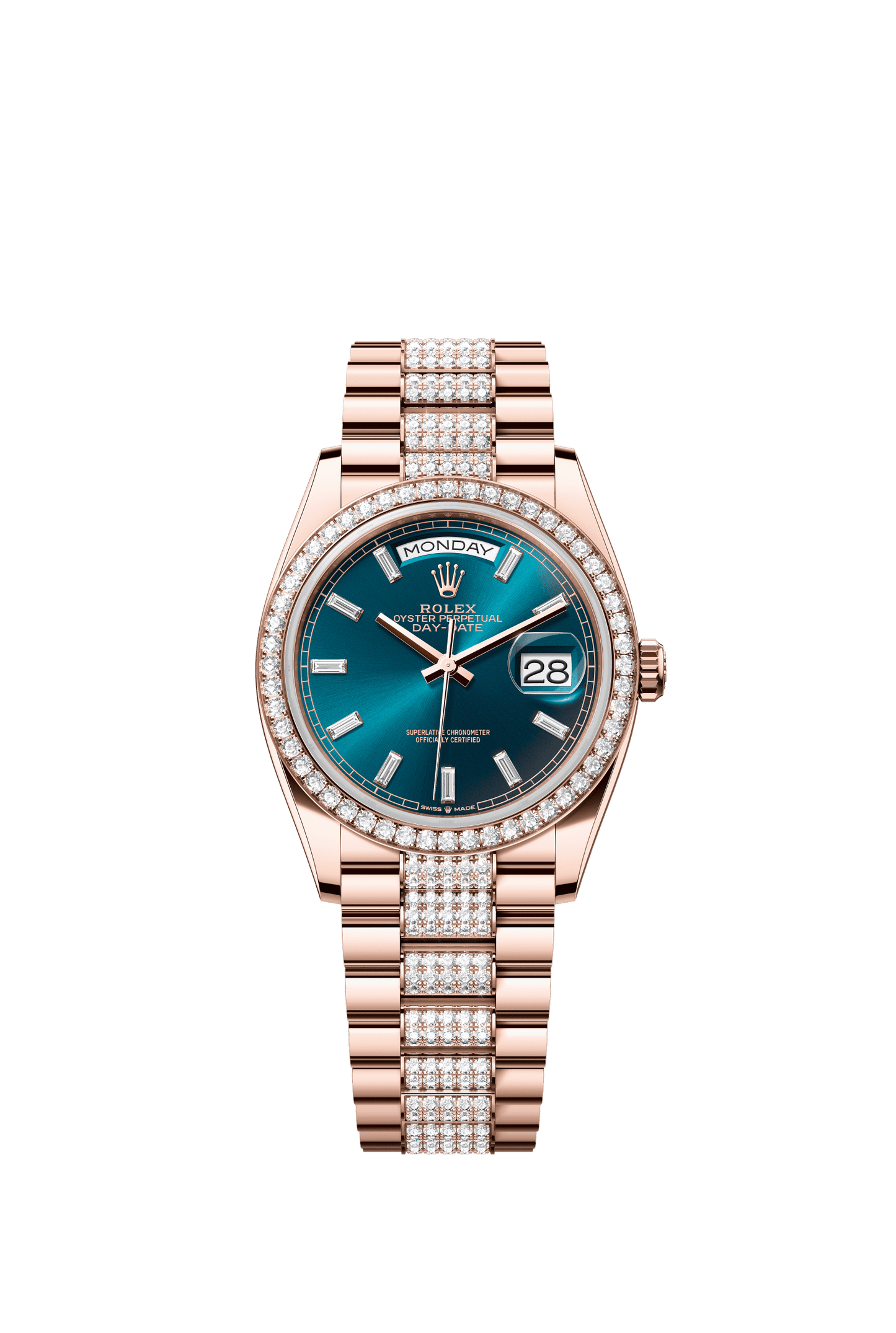 Rolex Day-Date 36 36 mm Blue-Green Set With Diamonds Dial 18 kt Everose Gold President Bracelet m128345rbr-0084