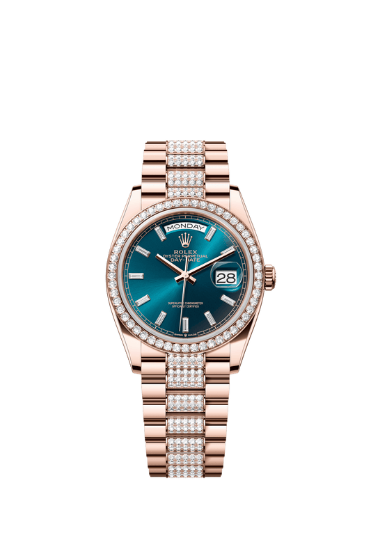 Rolex Day-Date 36 36 mm Blue-Green Set With Diamonds Dial 18 kt Everose Gold President Bracelet m128345rbr-0084