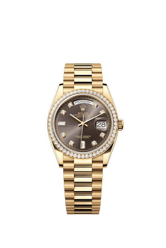 Rolex Day-Date 36 36 mm Dark Grey Set With Diamonds Dial 18k Yellow Gold President Bracelet m128348rbr-0005