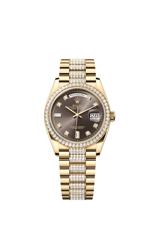 Rolex Day-Date 36 36 mm Dark Grey Set With Diamonds Dial 18k Yellow Gold President Bracelet m128348rbr-0007