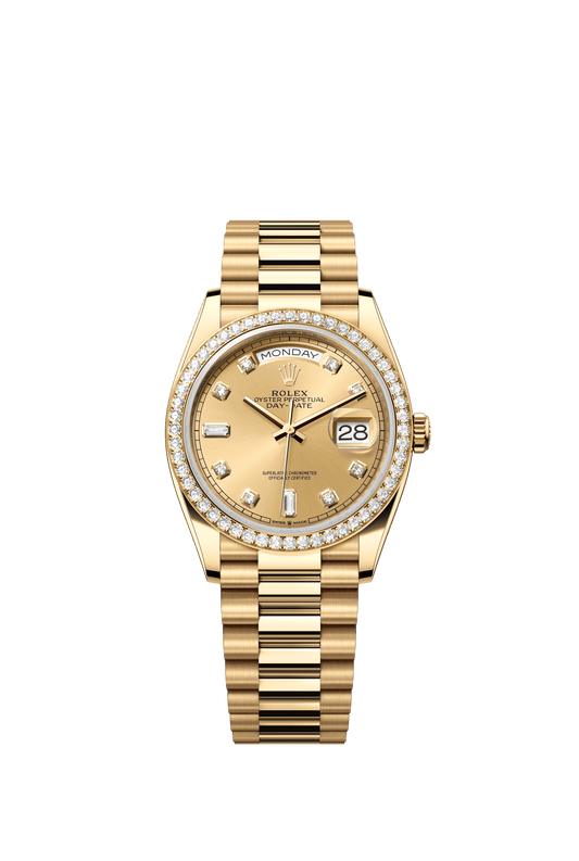 Rolex Day-Date 36 36 mm Champagne-Colour Set With Diamonds Dial 18k Yellow Gold President Bracelet m128348rbr-0008