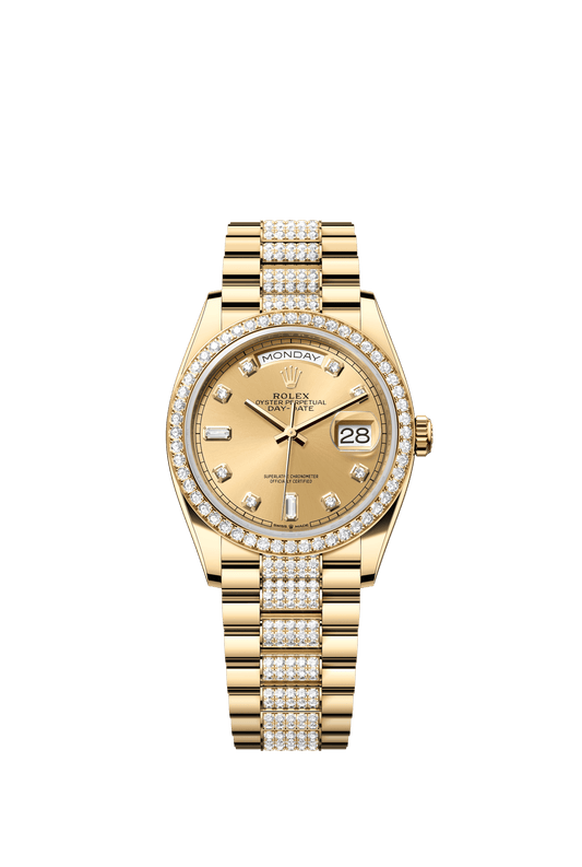 Rolex Day-Date 36 36 mm Champagne-Colour Set With Diamonds Dial 18k Yellow Gold President Bracelet m128348rbr-0010