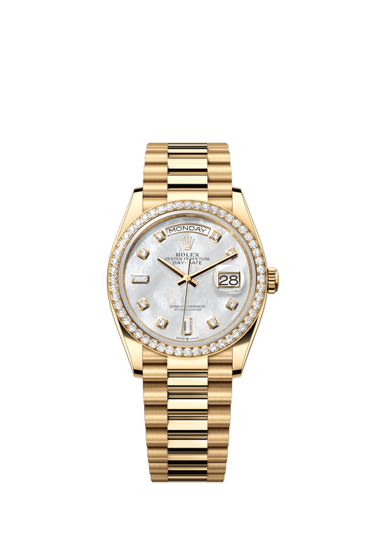 Rolex Day-Date 36 36 mm White Mother-Of-Pearl Set With Diamonds Dial 18k Yellow Gold President Bracelet m128348rbr-0017