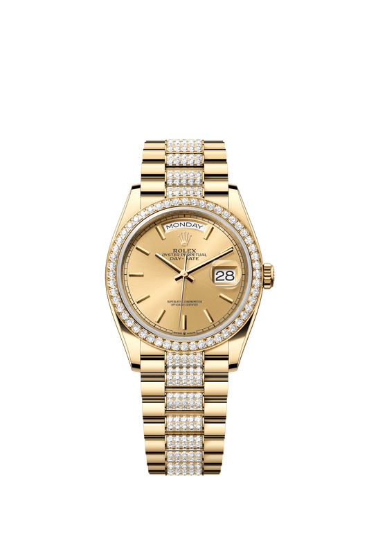 Rolex Day-Date 36 36 mm Champagne-Colour Dial with Diamonds 18k Yellow Gold President Bracelet m128348rbr-0027