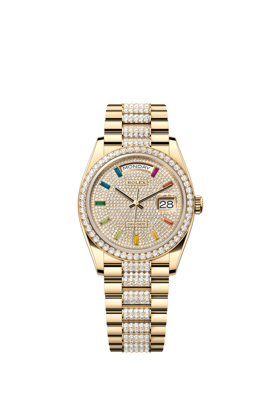 Rolex Day-Date 36 36 mm Diamond-Paved Dial 18k Yellow Gold President Bracelet m128348rbr-0031