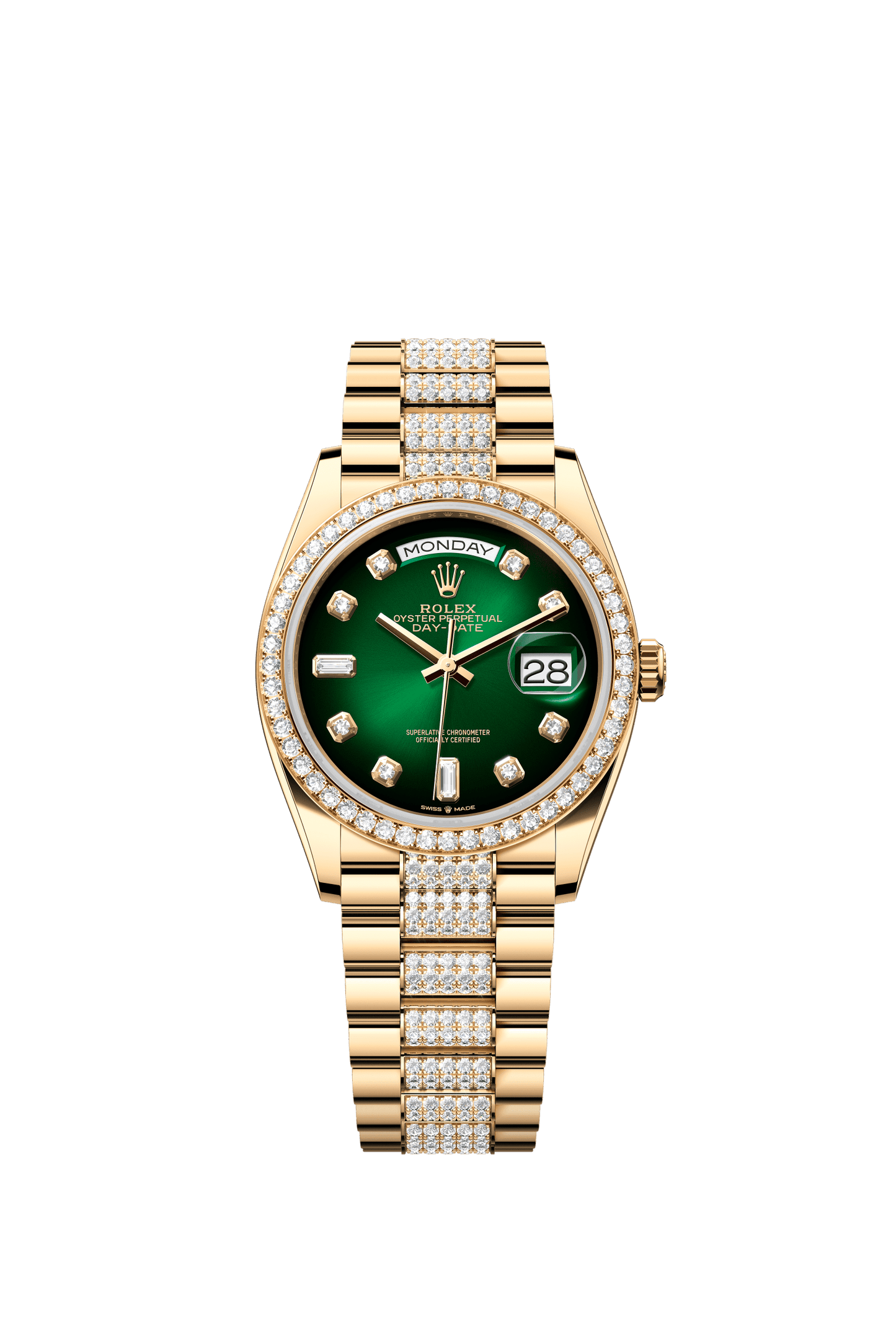 Rolex Day-Date 36 36 mm Green Ombré Set With Diamonds Dial 18k Yellow Gold President Bracelet m128348rbr-0036