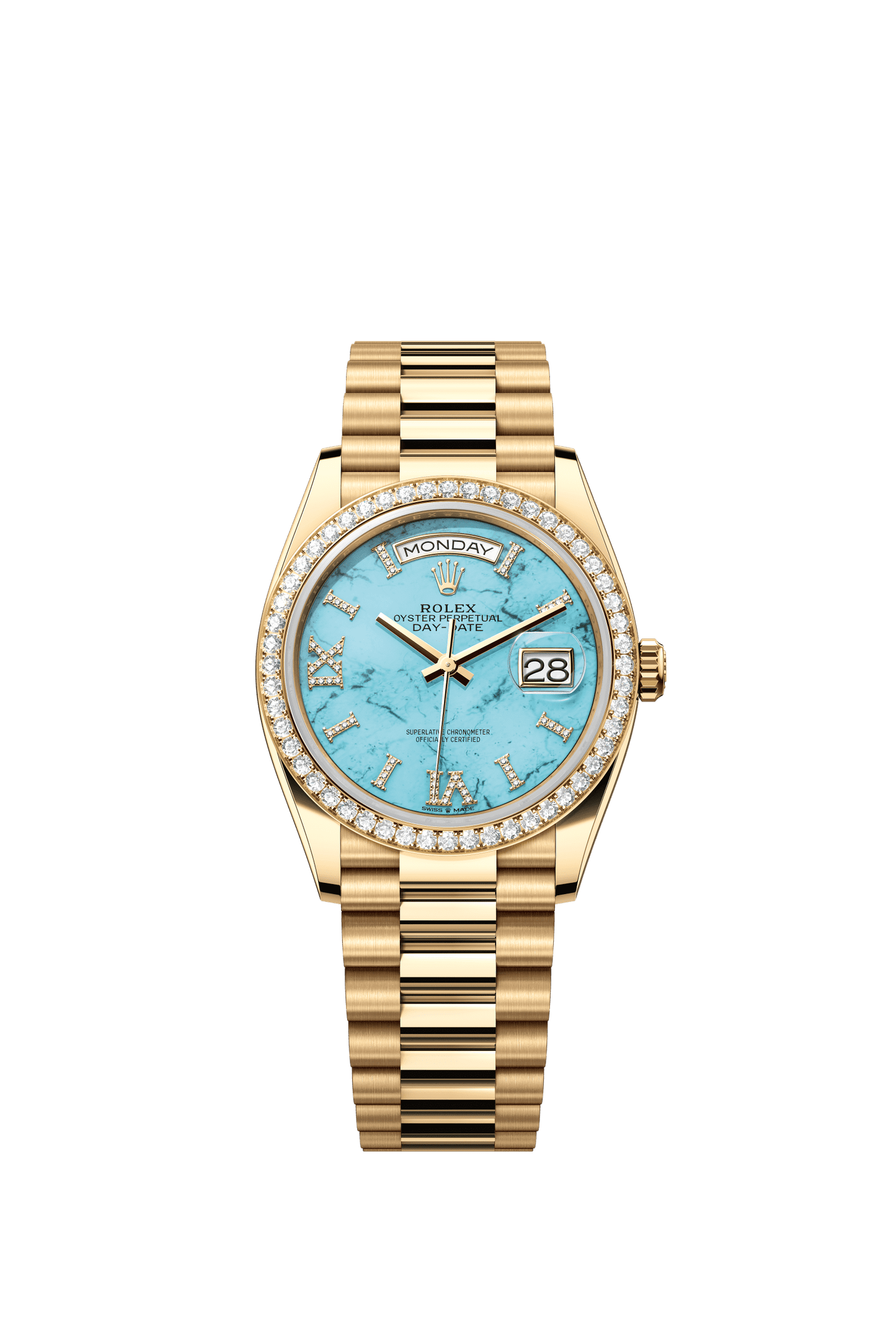 Rolex Day-Date 36 36 mm Turquoise Set With Diamonds Dial 18k Yellow Gold President Bracelet m128348rbr-0037