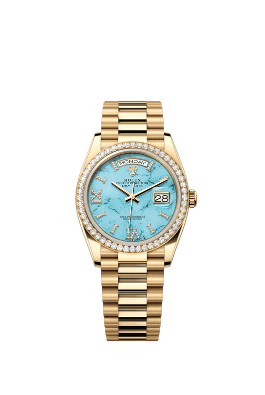 Rolex Day-Date 36 36 mm Turquoise Set With Diamonds Dial 18k Yellow Gold President Bracelet m128348rbr-0037