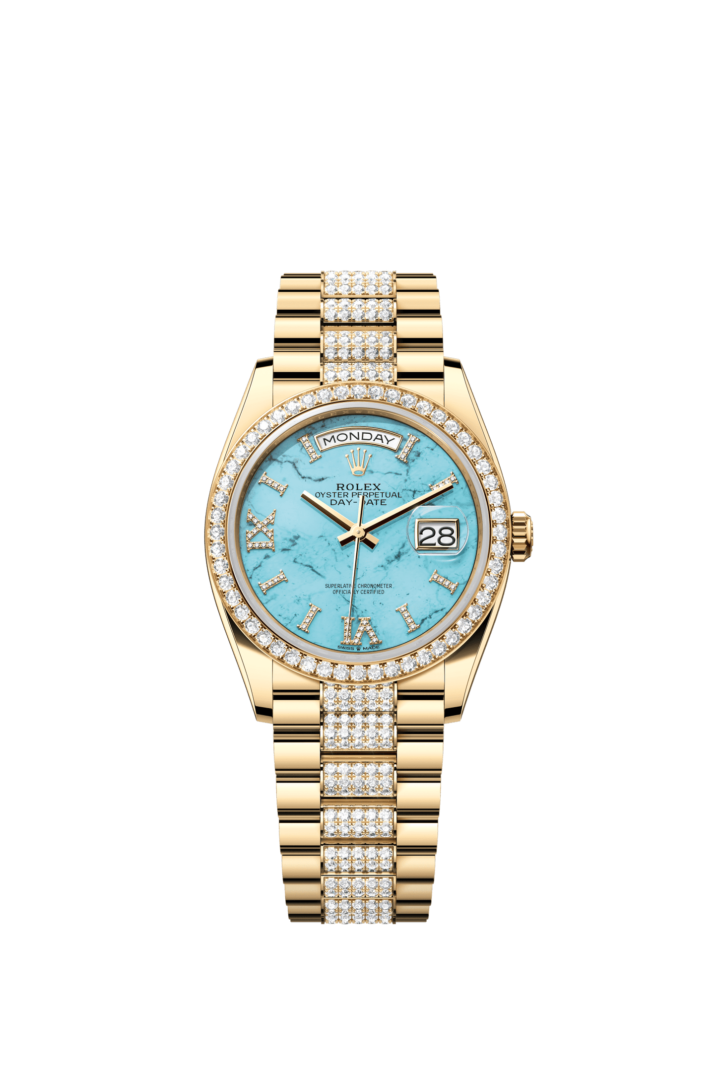 Rolex Day-Date 36 36 mm Turquoise Set With Diamonds Dial 18k Yellow Gold President Bracelet m128348rbr-0038