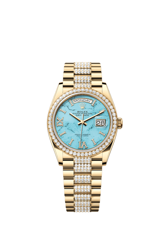 Rolex Day-Date 36 36 mm Turquoise Set With Diamonds Dial 18k Yellow Gold President Bracelet m128348rbr-0038