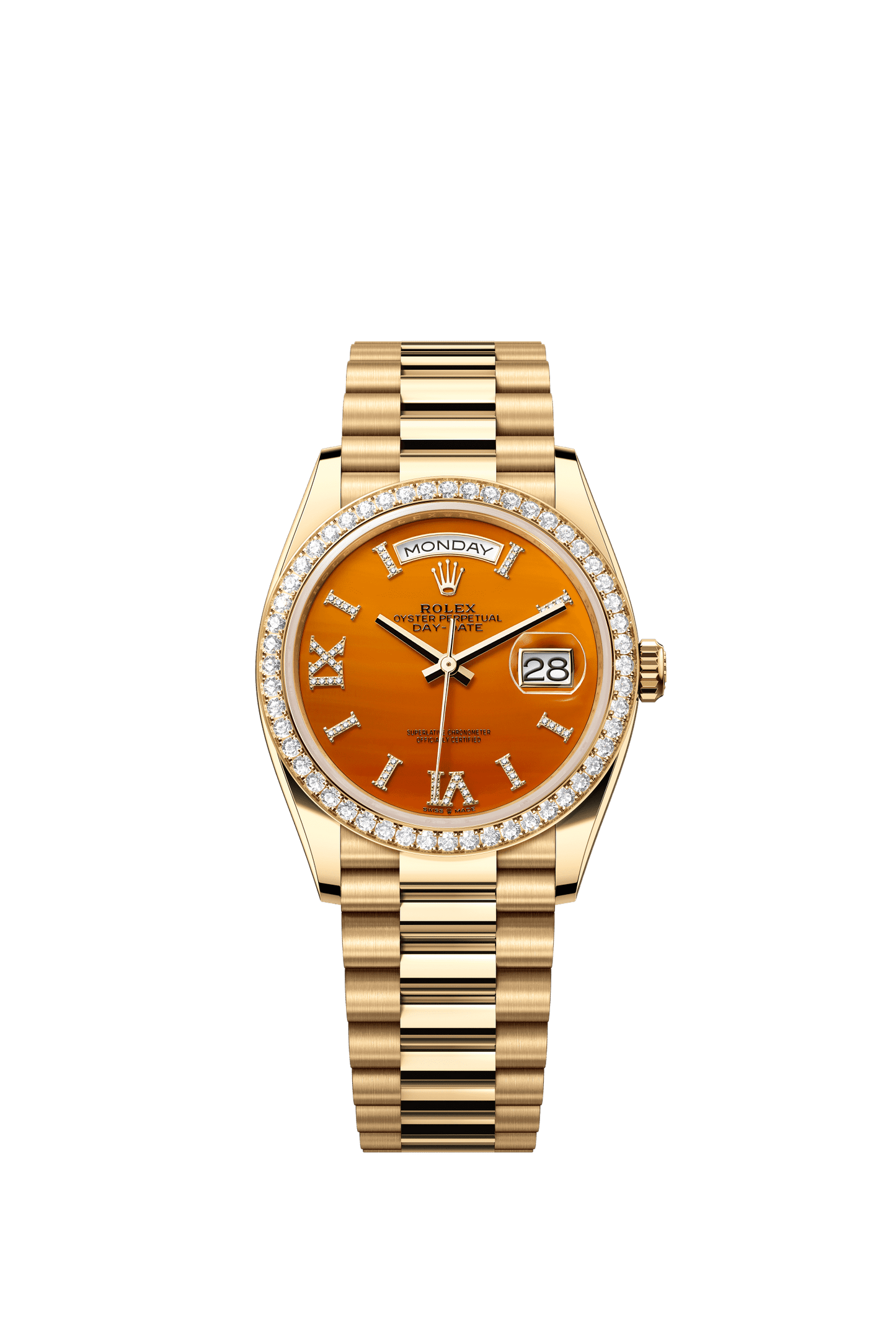 Rolex Day-Date 36 36 mm Carnelian Set With Diamonds Dial 18k Yellow Gold President Bracelet m128348rbr-0049