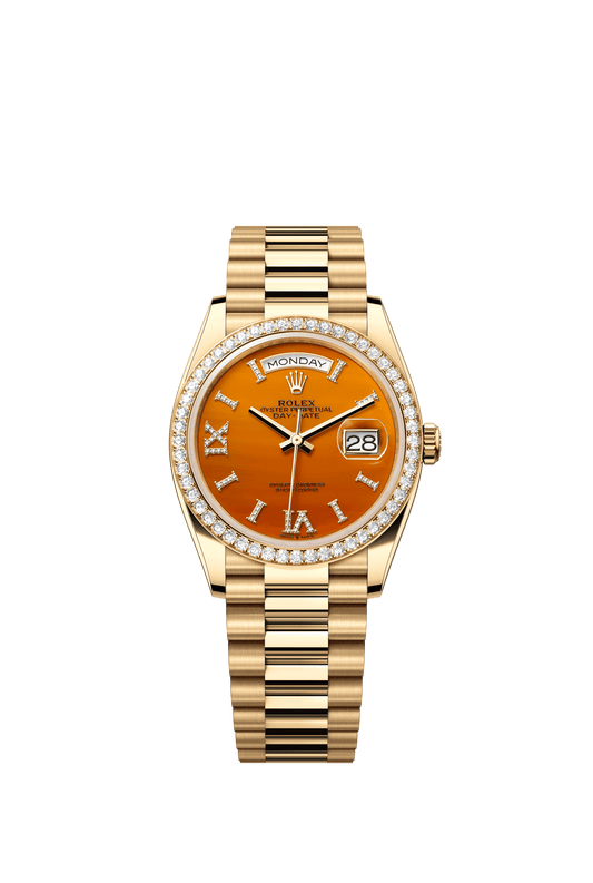 Rolex Day-Date 36 36 mm Carnelian Set With Diamonds Dial 18k Yellow Gold President Bracelet m128348rbr-0049