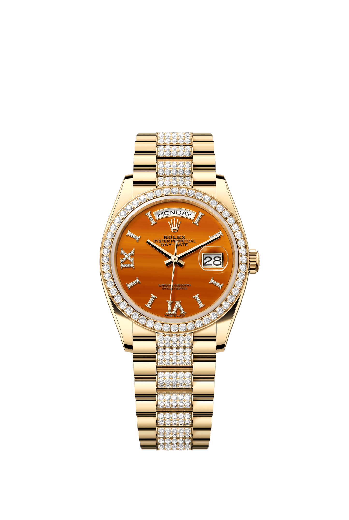 Rolex Day-Date 36 36 mm Carnelian Set With Diamonds Dial 18k Yellow Gold President Bracelet m128348rbr-0050