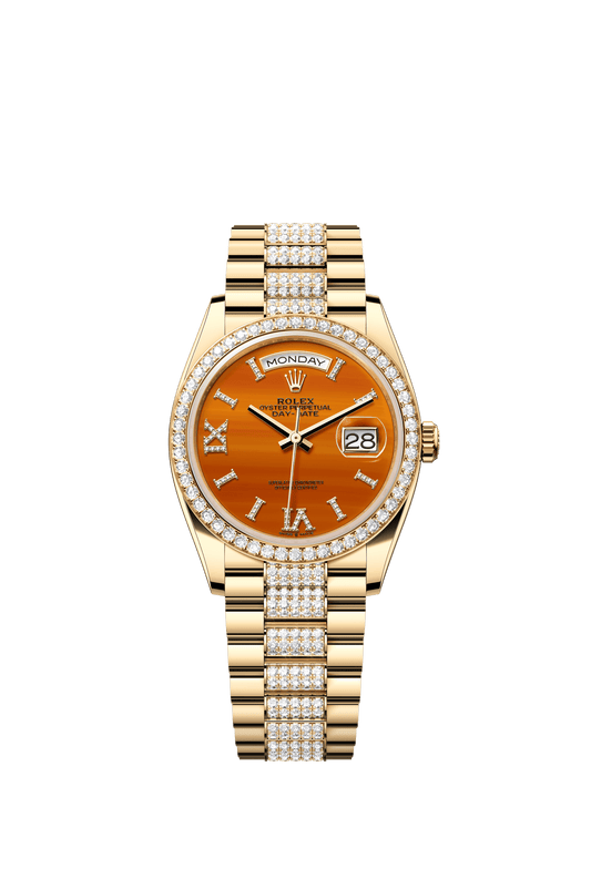 Rolex Day-Date 36 36 mm Carnelian Set With Diamonds Dial 18k Yellow Gold President Bracelet m128348rbr-0050