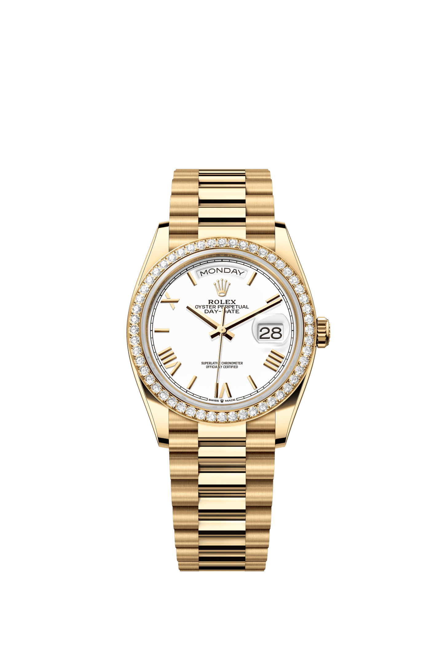 Rolex Day-Date 36 36 mm White Dial with Diamonds 18k Yellow Gold President Bracelet m128348rbr-0064