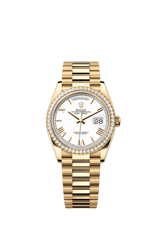 Rolex Day-Date 36 36 mm White Dial with Diamonds 18k Yellow Gold President Bracelet m128348rbr-0064