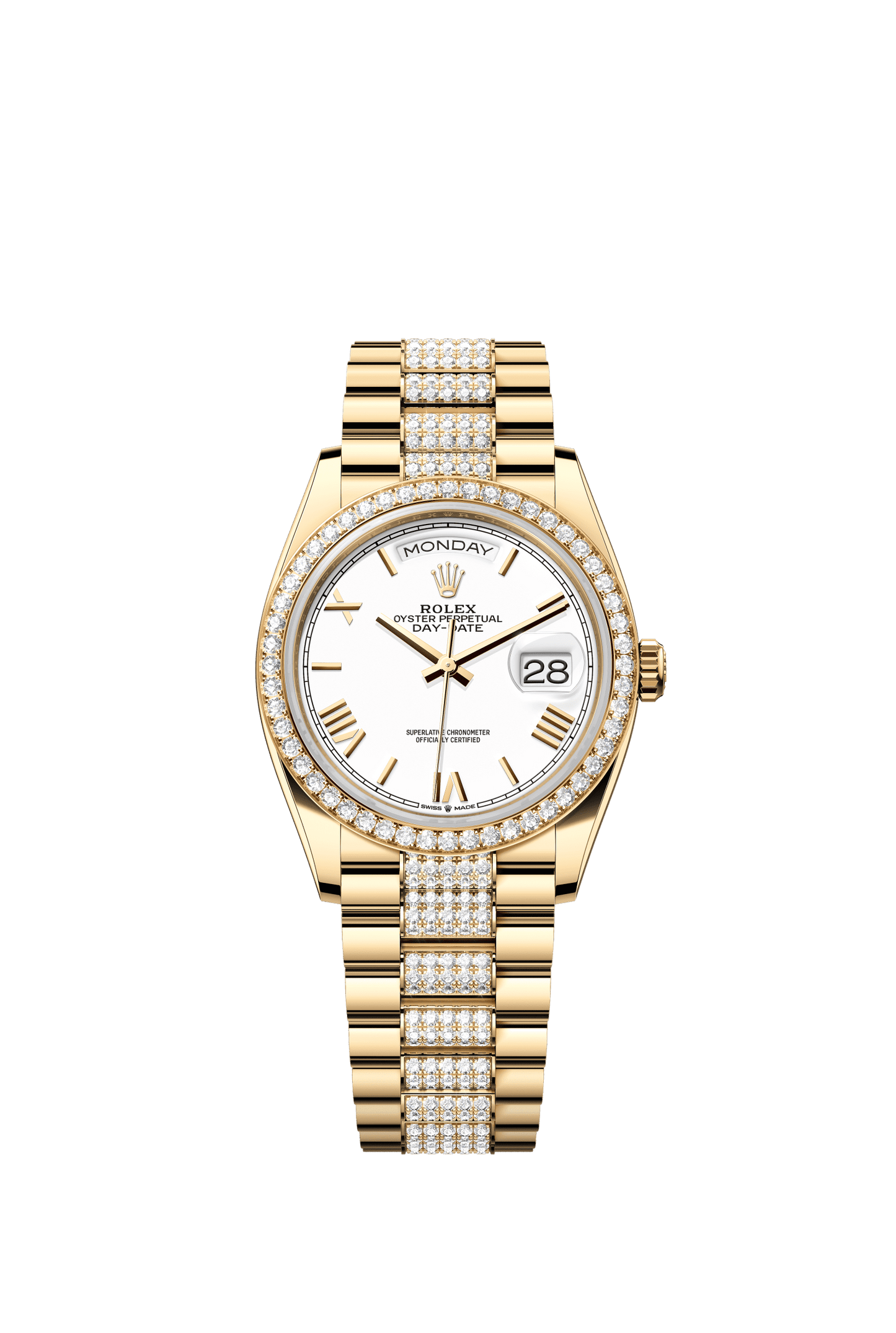 Rolex Day-Date 36 36 mm White Dial with Diamonds 18k Yellow Gold President Bracelet m128348rbr-0065