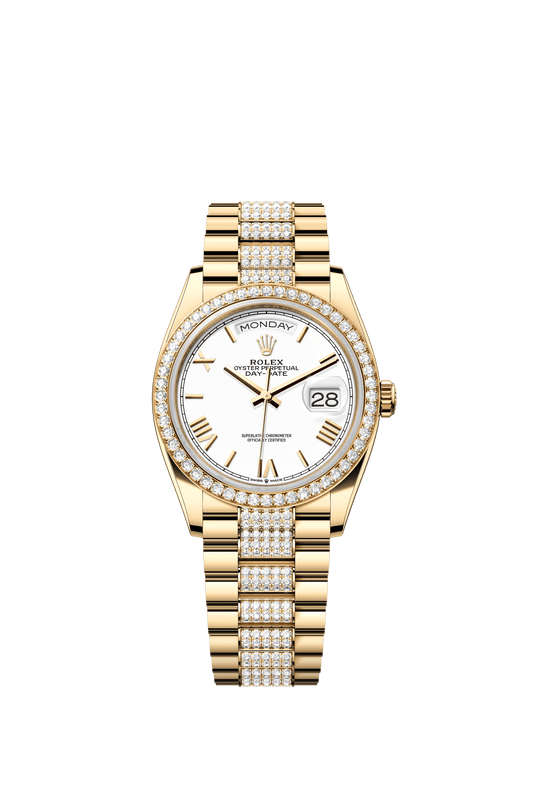 Rolex Day-Date 36 36 mm White Dial with Diamonds 18k Yellow Gold President Bracelet m128348rbr-0065