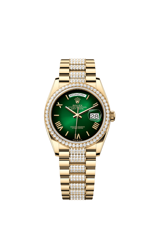 Rolex Day-Date 36 36 mm Green Ombré Dial with Diamonds 18k Yellow Gold President Bracelet m128348rbr-0069