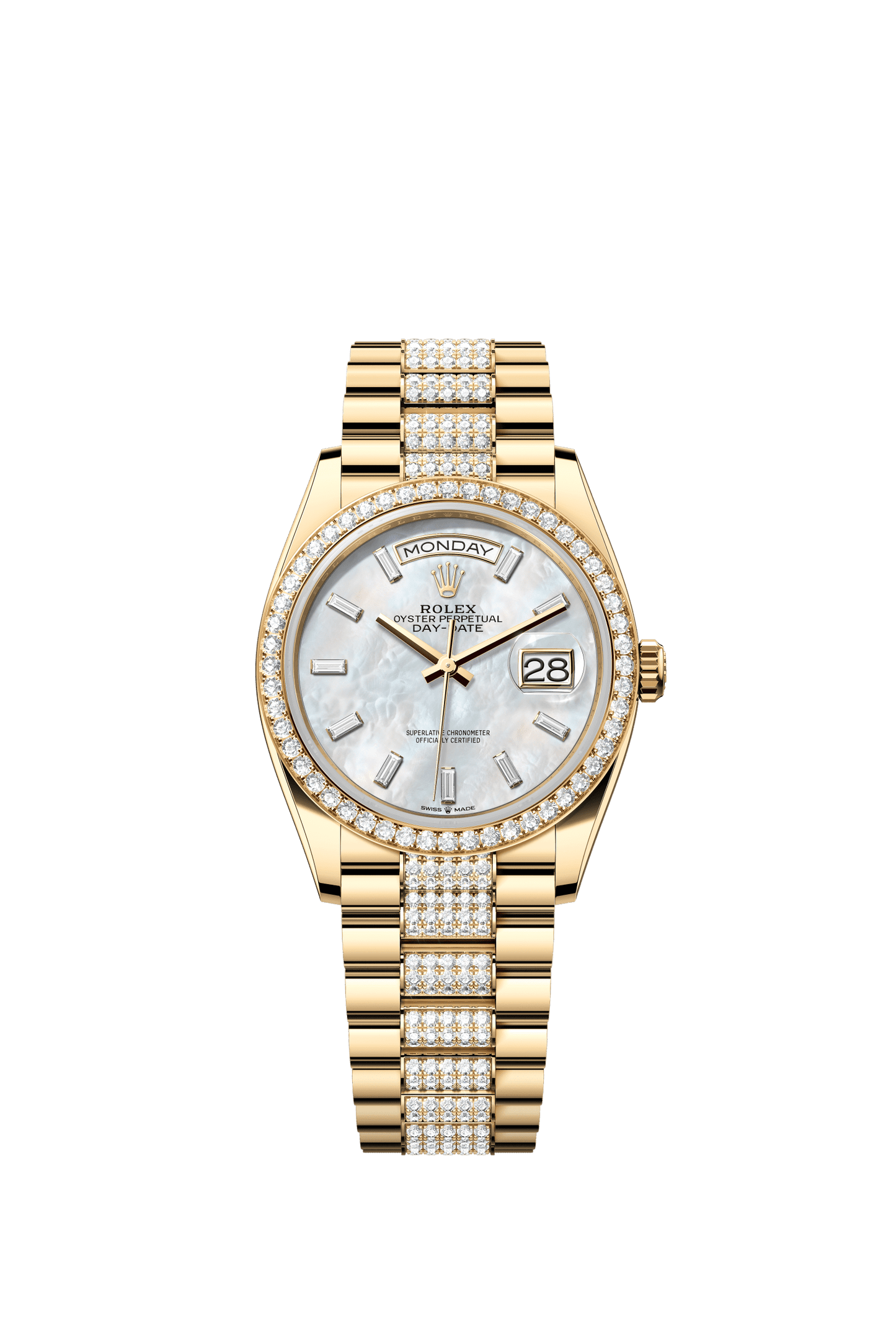 Rolex Day-Date 36 36 mm White Mother-Of-Pearl Set With Diamonds Dial 18k Yellow Gold President Bracelet m128348rbr-0071