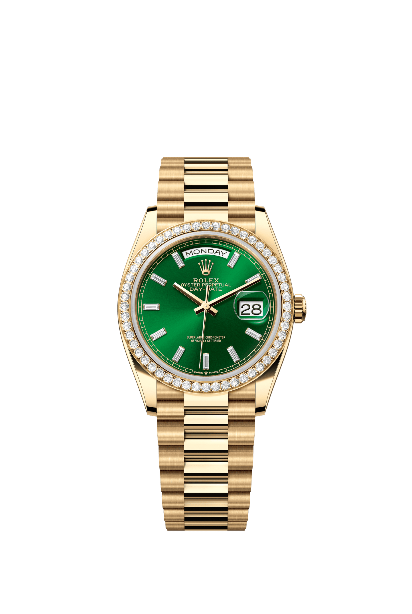 Rolex Day-Date 36 36 mm Bright Green Set With Diamonds Dial 18k Yellow Gold President Bracelet m128348rbr-0078