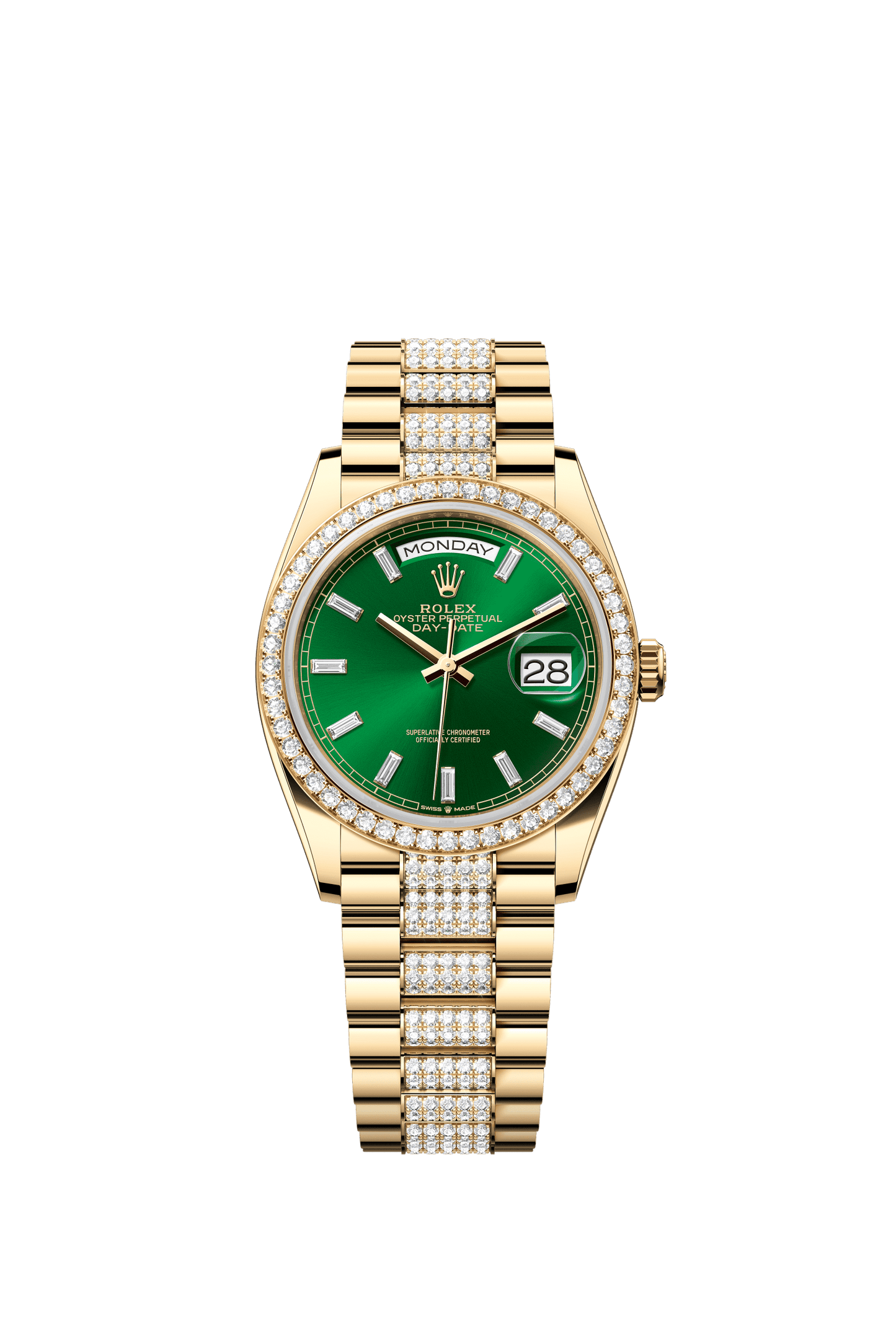 Rolex Day-Date 36 36 mm Bright Green Set With Diamonds Dial 18k Yellow Gold President Bracelet m128348rbr-0079